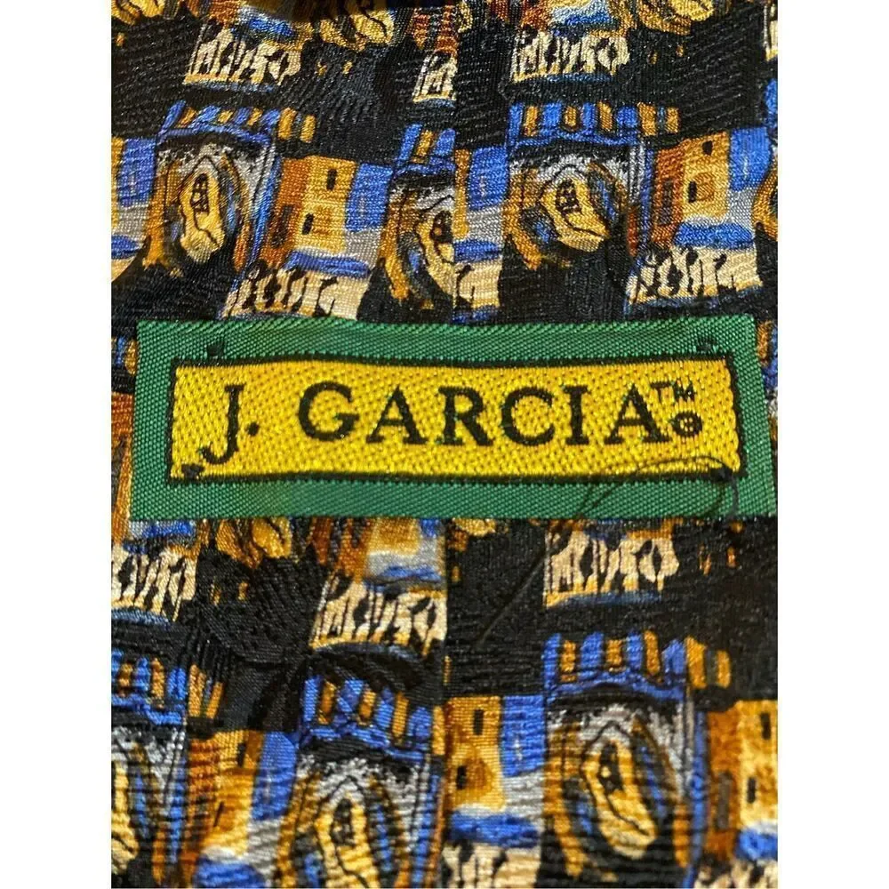 J. Garcia men’s navy beige, 100% silk vintage tie. 57